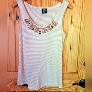 Bobeau Petite Beaded Jeweled Pearls Sequins Mini Striped Scoop Neck Tank PM